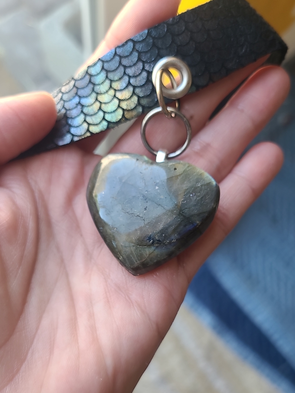 Handcrafted Labradorite Heart Pendant Necklace - Gray/Blue